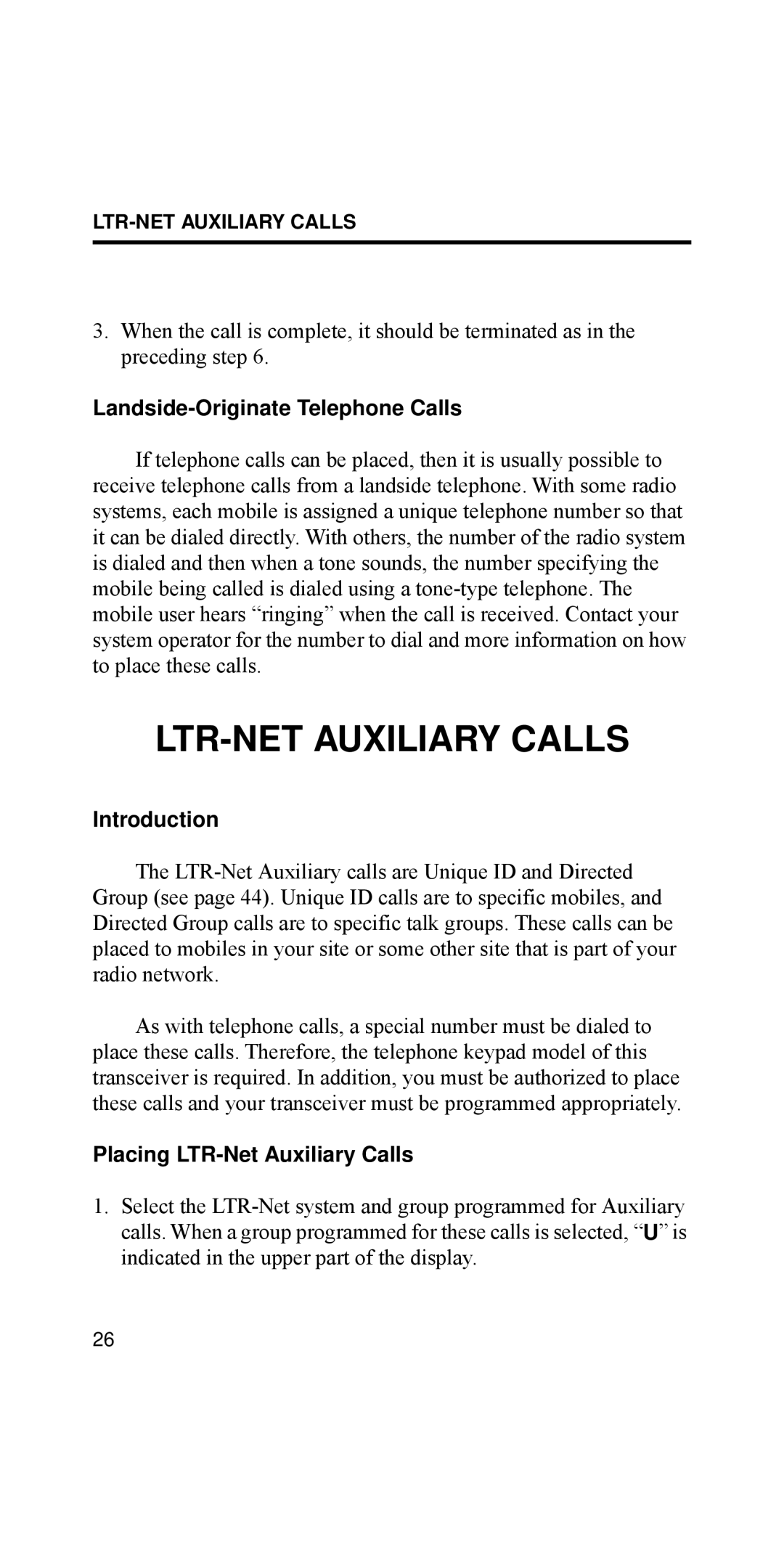 EFJohnson 8170 Series, 002-8170-001 LTR-NET Auxiliary Calls, Landside-Originate Telephone Calls, WRýSODFHýWKHVHýFDOOVïý 