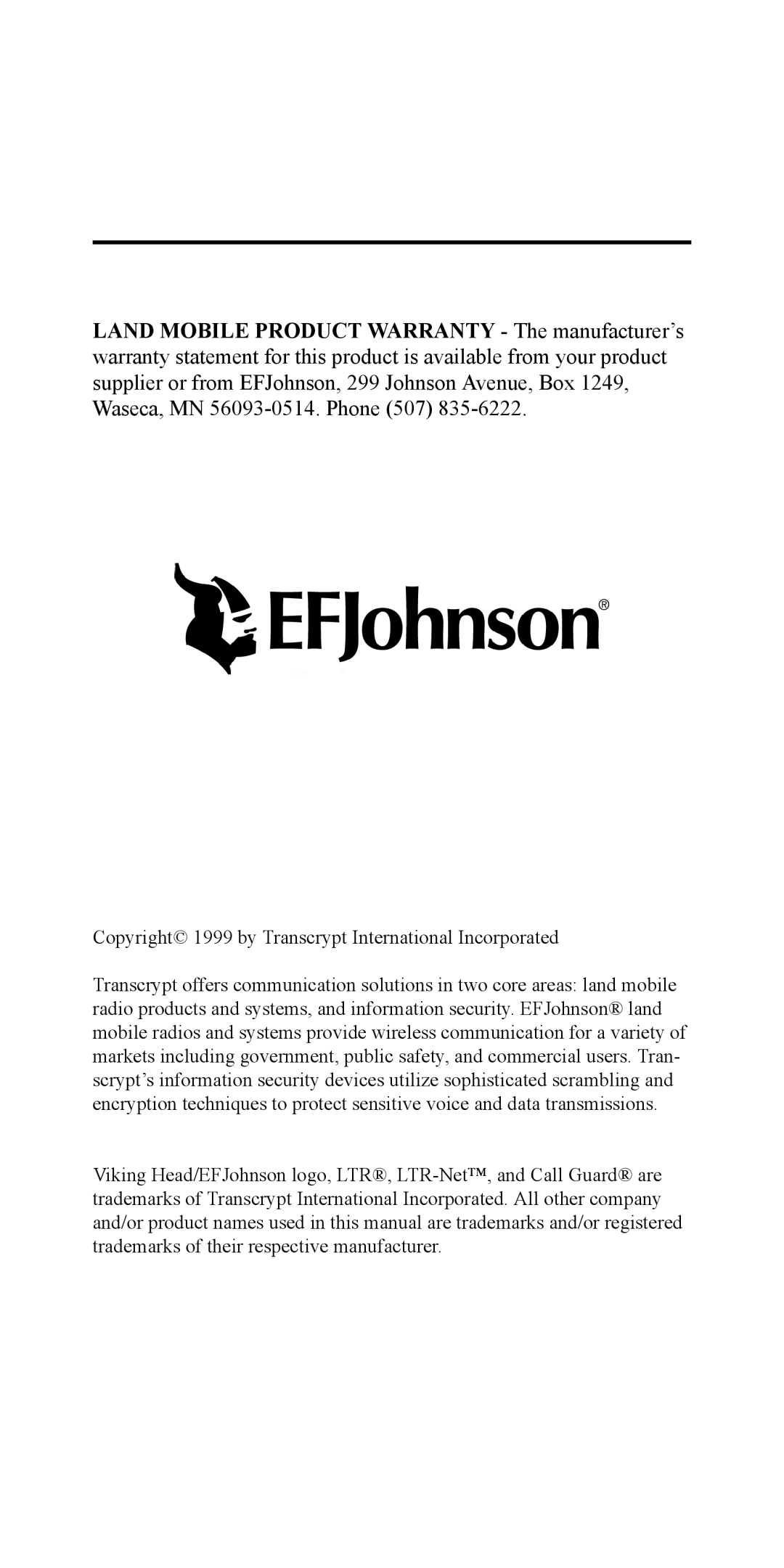 EFJohnson 002-8170-001, 8170 Series manual RS\ULJKW‹ýìäääýE\ý7UDQVFU\SWý,QWHUQDWLRQDOý,QFRUSRUDWHGý 