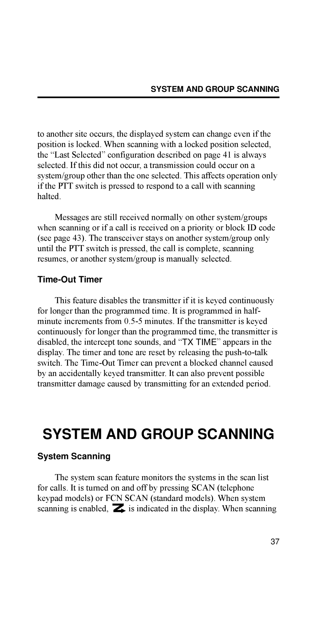 EFJohnson 002-8170-001, 8170 Series manual System and Group Scanning, Time-Out Timer, System Scanning 