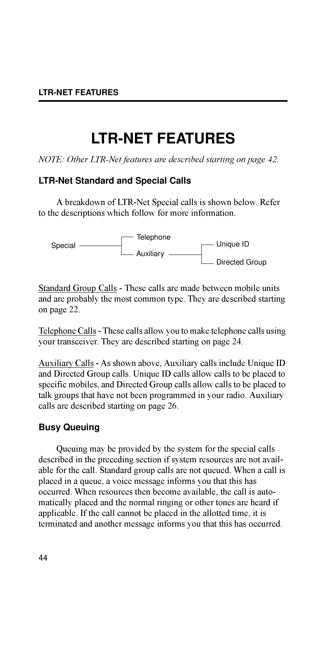 EFJohnson 8170 Series, 002-8170-001 manual LTR-NET Features, LTR-Net Standard and Special Calls, Busy Queuing 