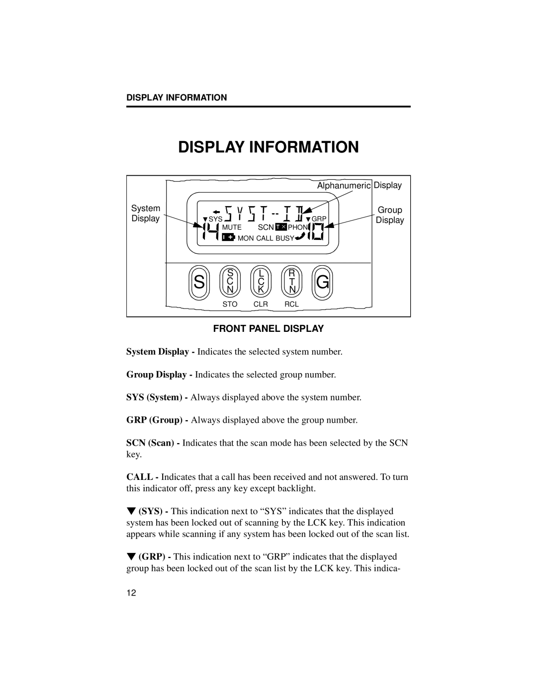 EFJohnson 8500 manual Display Information, Front Panel Display 