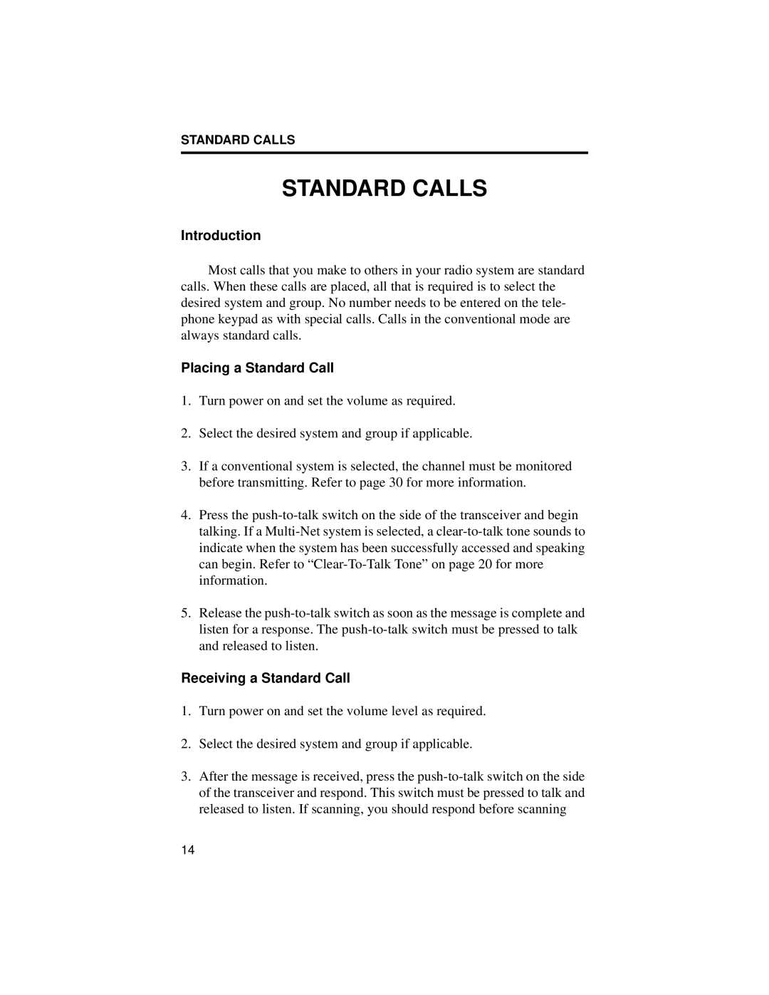 EFJohnson 8500 manual Standard Calls, Introduction, Placing a Standard Call, Receiving a Standard Call 