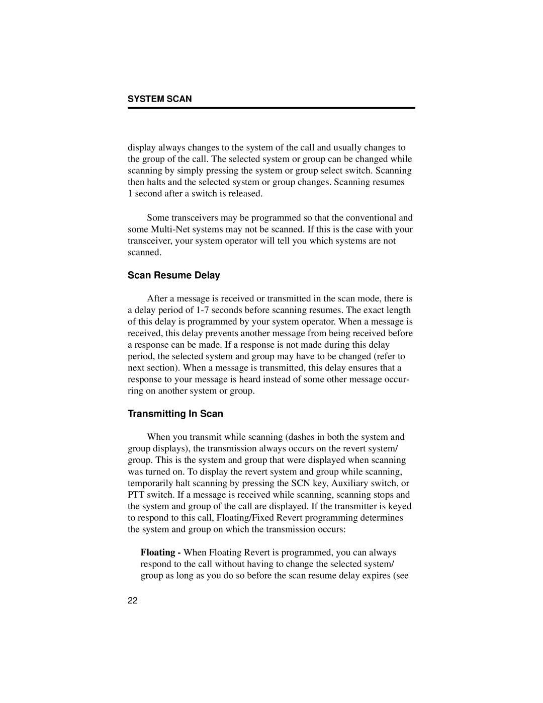 EFJohnson 8500 manual Scan Resume Delay, Transmitting In Scan 