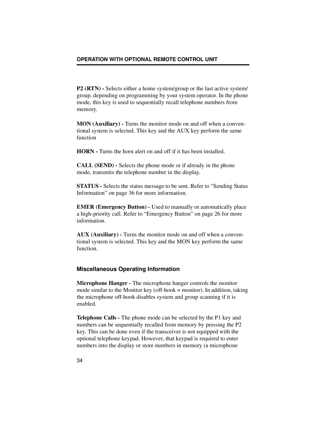 EFJohnson 8500 manual Miscellaneous Operating Information 