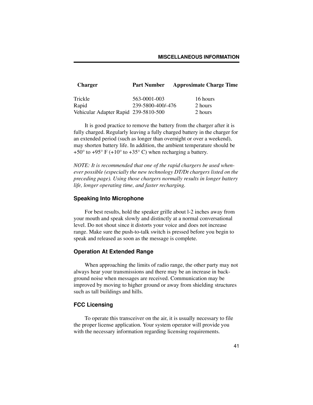 EFJohnson 8500 manual Speaking Into Microphone, Operation At Extended Range, FCC Licensing 