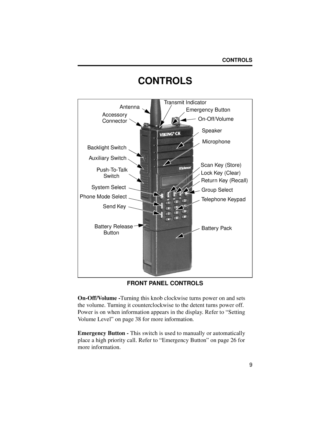 EFJohnson 8500 manual Front Panel Controls 