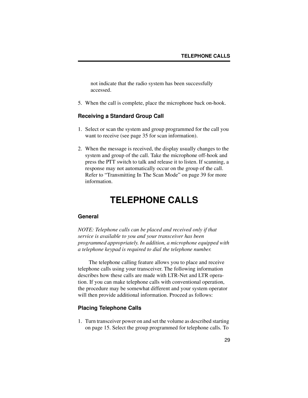 EFJohnson 002-9803-601, 98x3, 98x6 manual Receiving a Standard Group Call, Placing Telephone Calls 