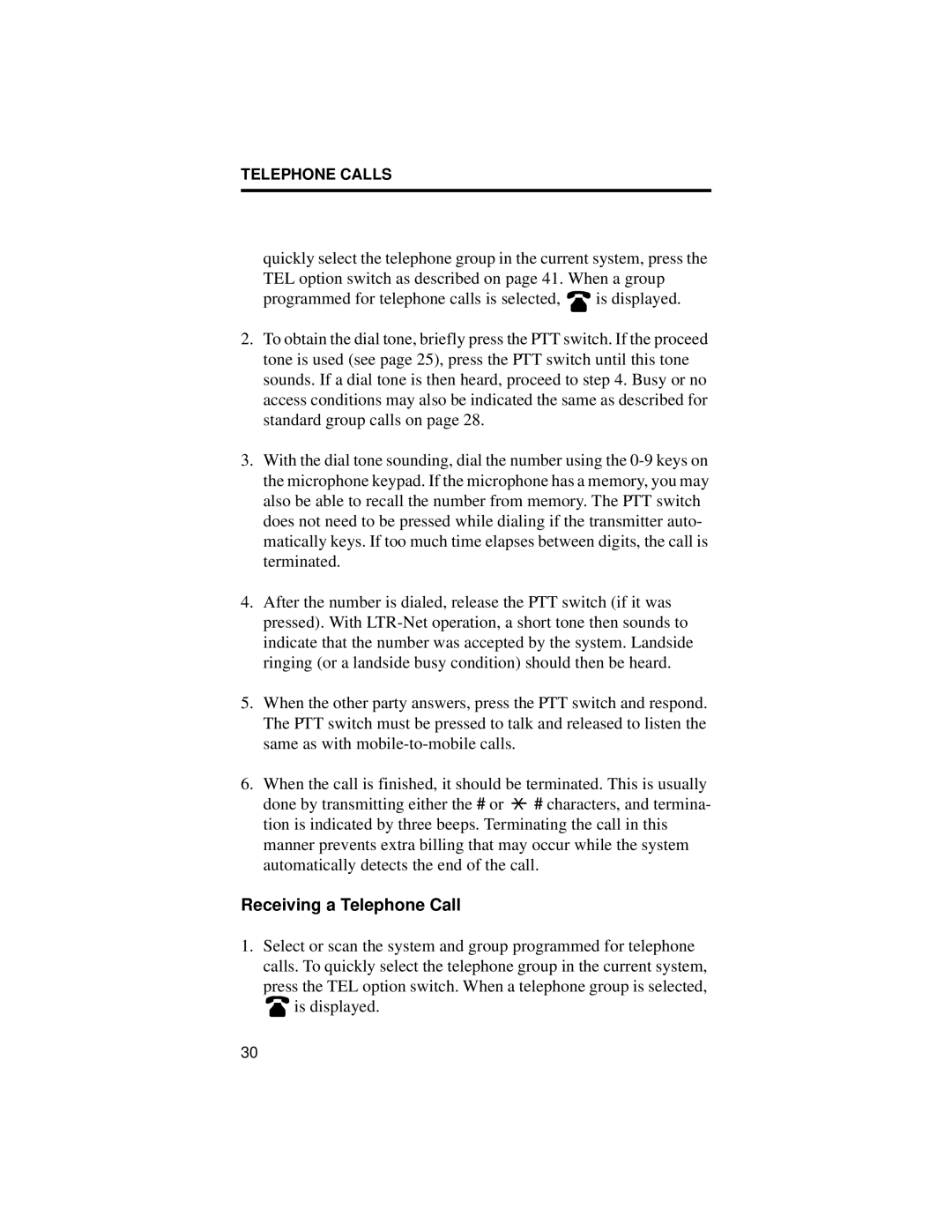 EFJohnson 98x3, 98x6, 002-9803-601 manual Receiving a Telephone Call 