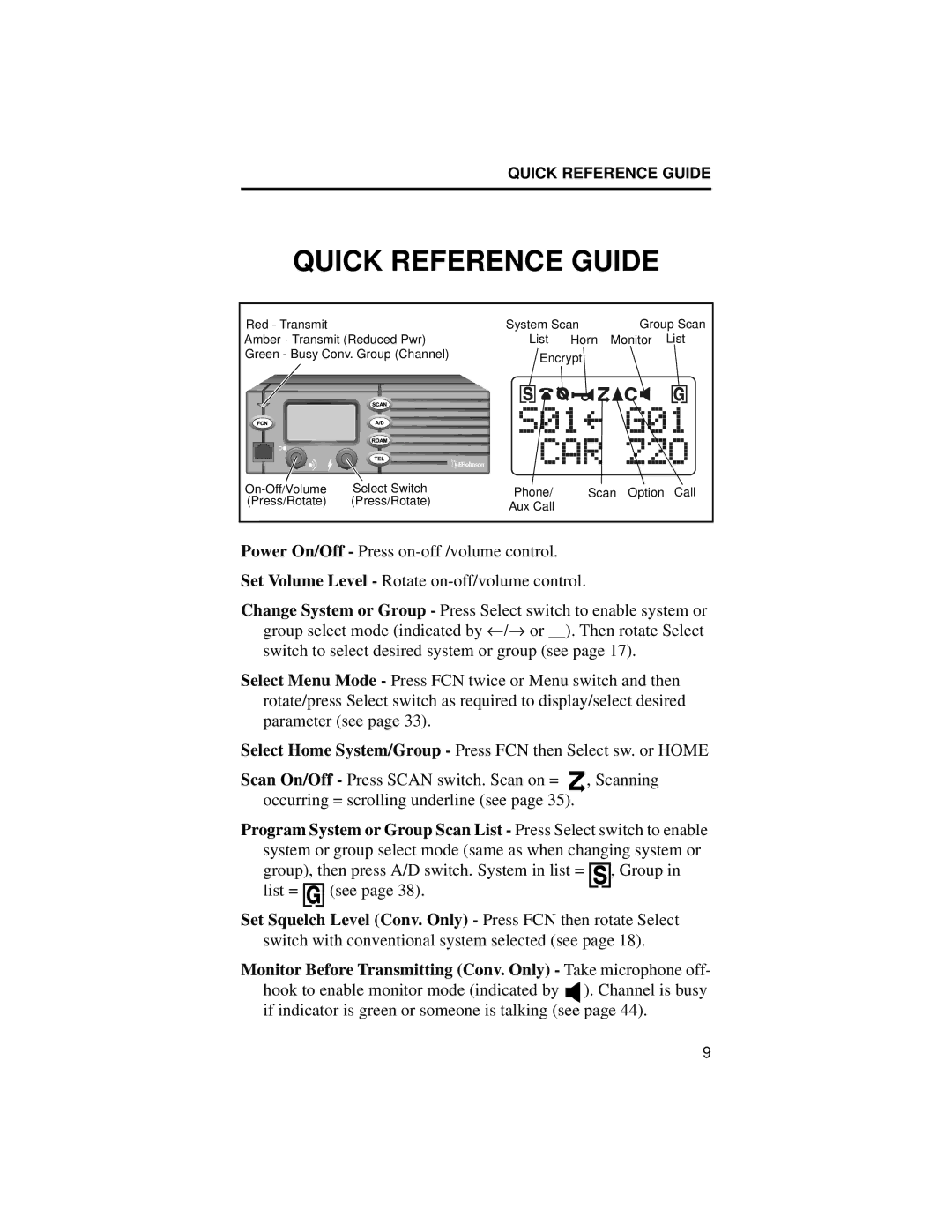 EFJohnson 98x3, 98x6, 002-9803-601 manual Quick Reference Guide 