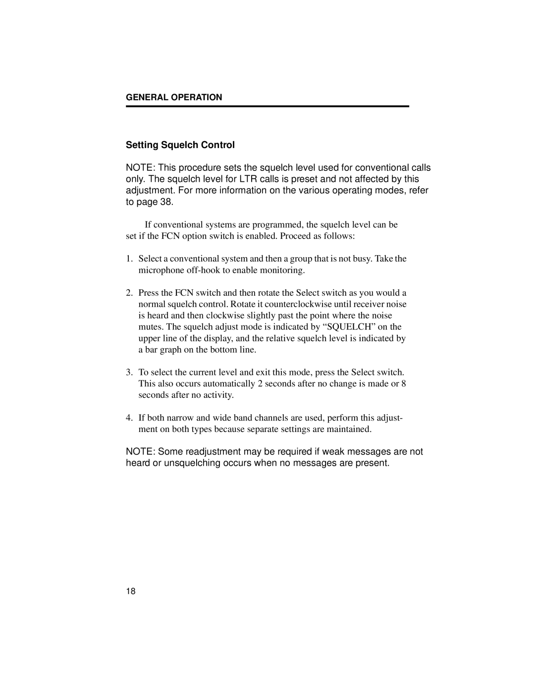 EFJohnson LTR 98xx, High Tier manual Setting Squelch Control 