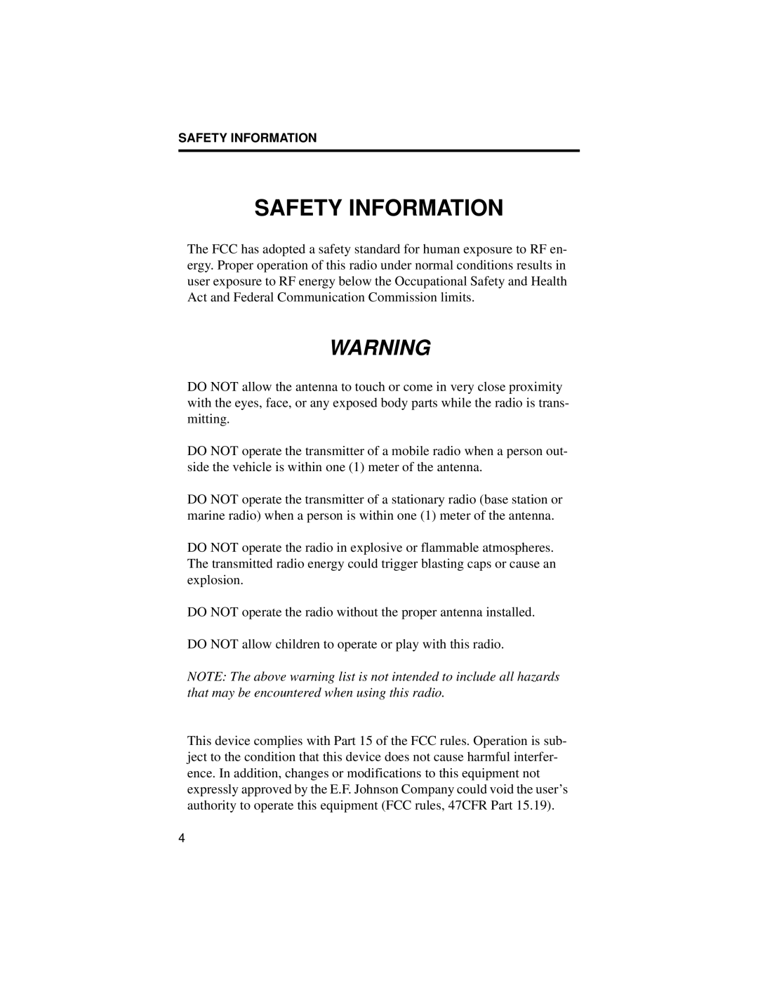 EFJohnson LTR 98xx, High Tier manual Safety Information 