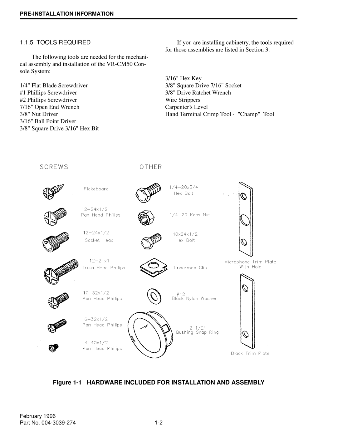 EFJohnson VR-CM50 manual Tools Required, Hardware Included for Installation and Assembly 