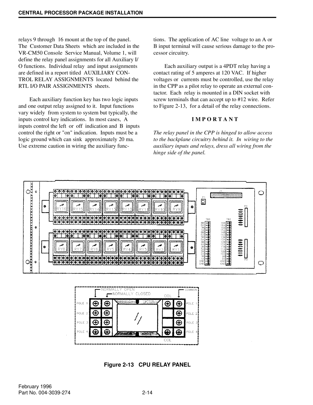 EFJohnson VR-CM50 manual CPU Relay Panel 