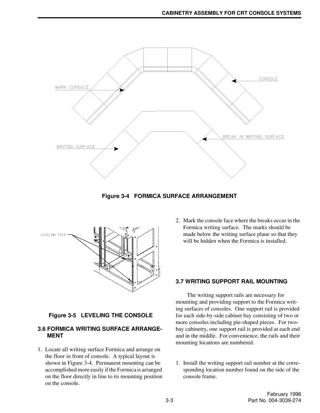 EFJohnson VR-CM50 manual Formica Writing Surface ARRANGE- Ment, Writing Support Rail Mounting 