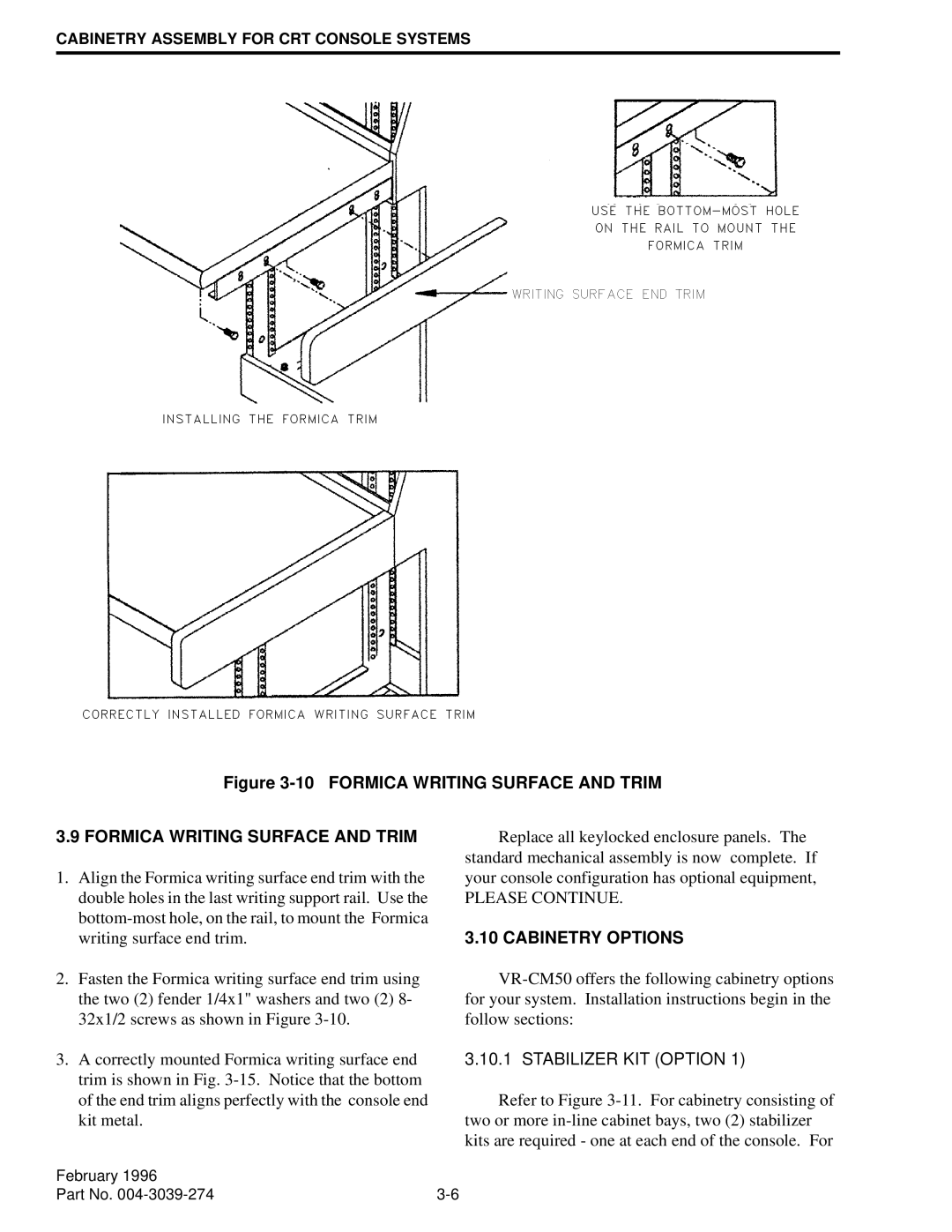 EFJohnson VR-CM50 manual Formica Writing Surface and Trim, Cabinetry Options, Stabilizer KIT Option 