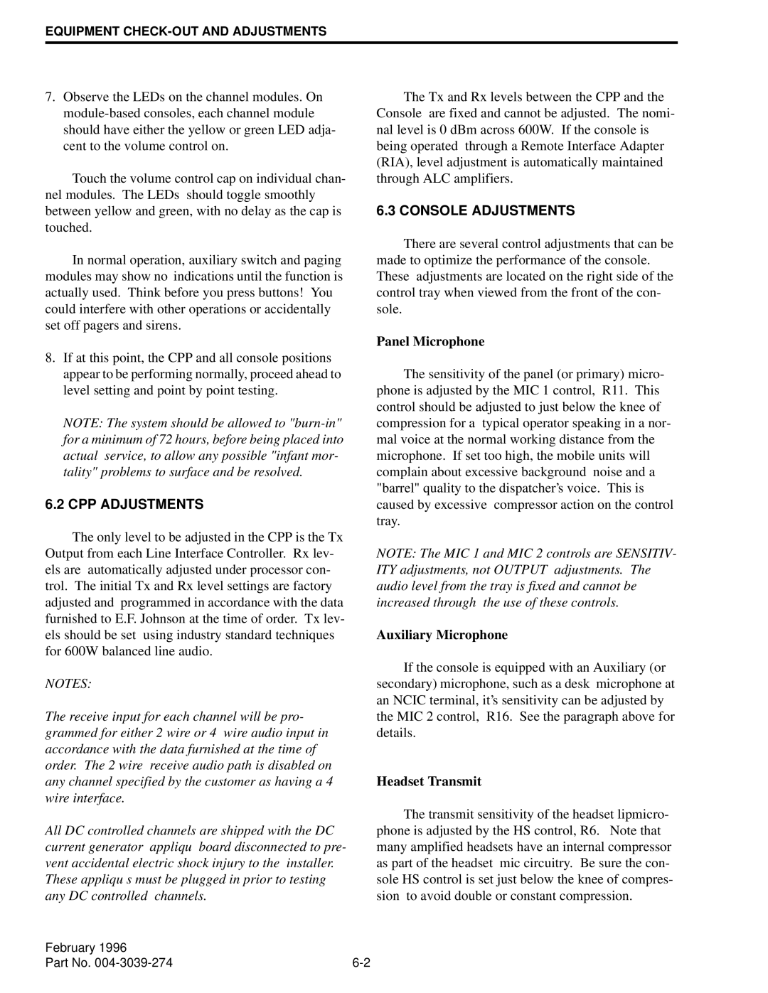 EFJohnson VR-CM50 manual CPP Adjustments, Console Adjustments 