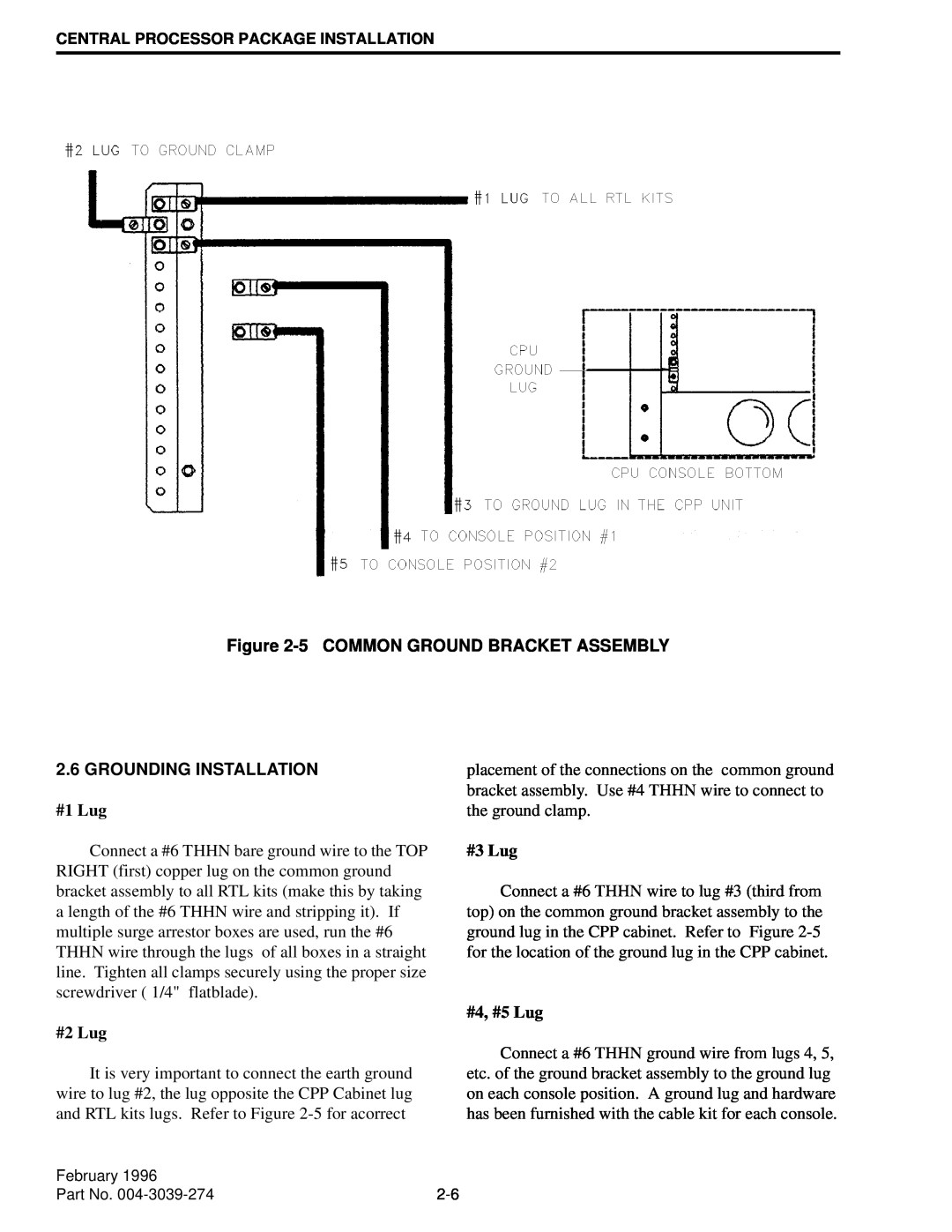 EFJohnson VR-CM50 manual 5COMMON GROUND BRACKET ASSEMBLY, Grounding Installation, #1 Lug, #2 Lug, #3 Lug, #4, #5 Lug 