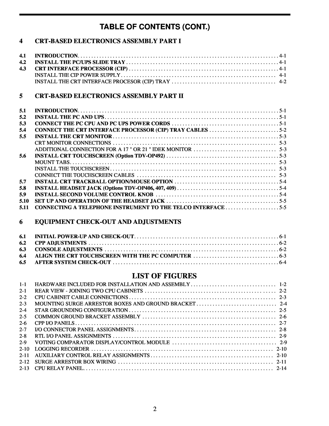 EFJohnson VR-CM50 manual Table Of Contents Cont, List Of Figures, Crt-Basedelectronics Assembly Part 