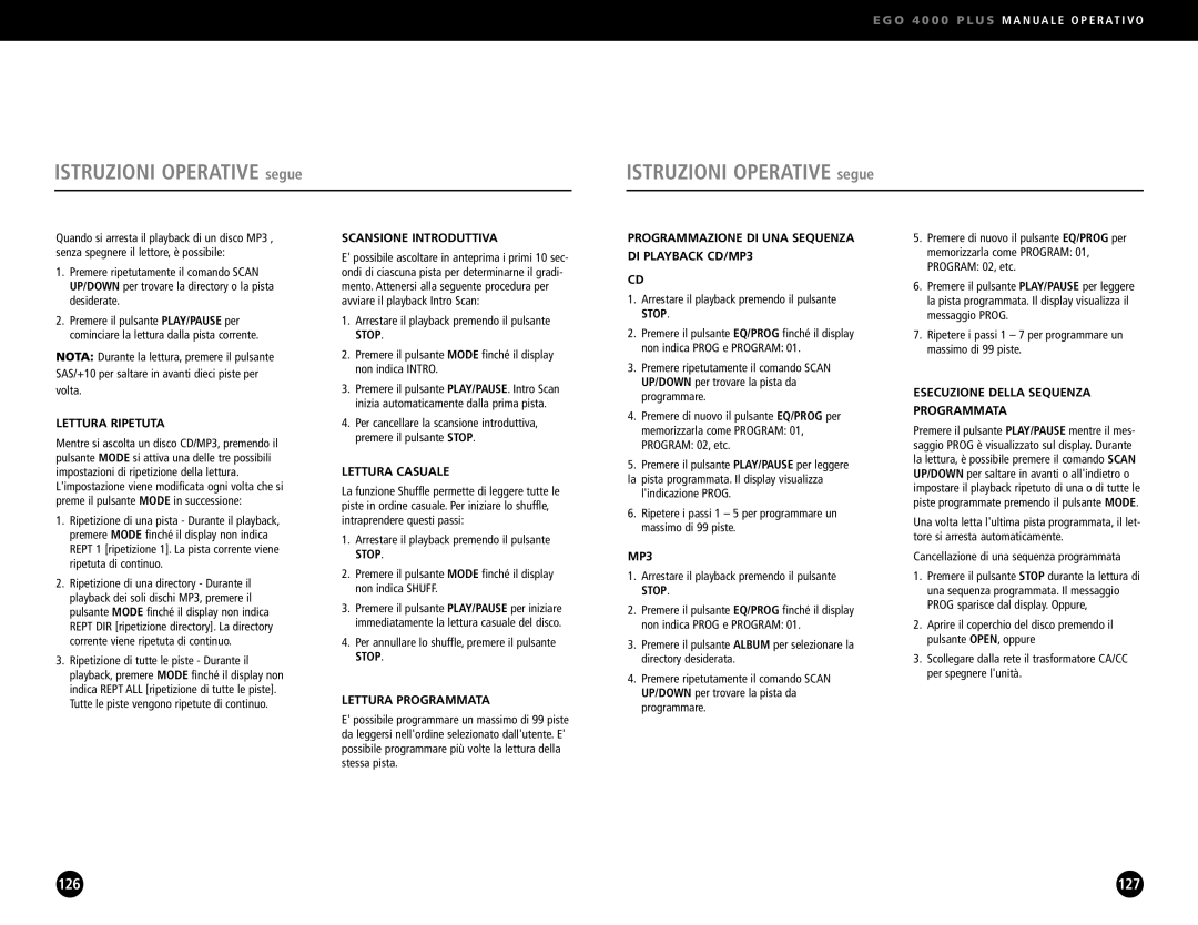 Ego Technology 4000 Plus manual Lettura Ripetuta, Scansione Introduttiva, Lettura Casuale, Lettura Programmata 