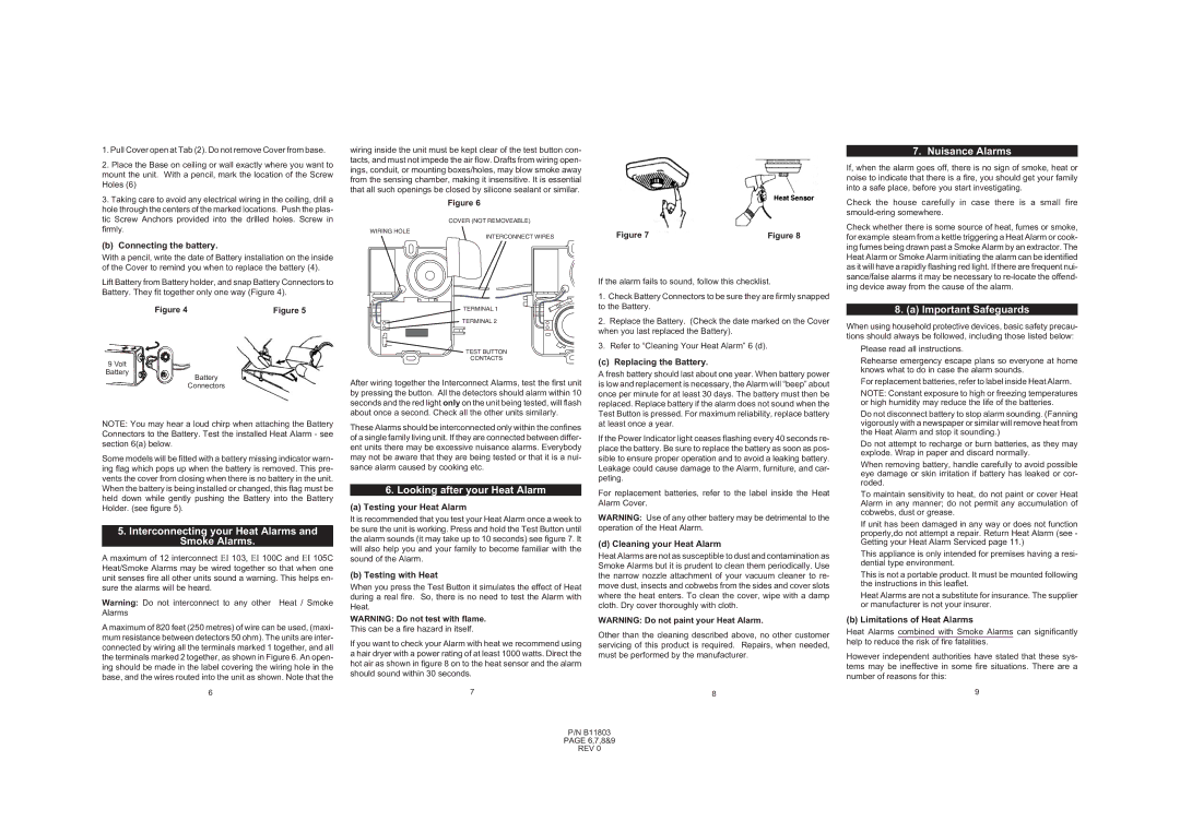 Ei Electronics EI 103C manual Nuisance Alarms, Important Safeguards, Interconnecting your Heat Alarms and Smoke Alarms 