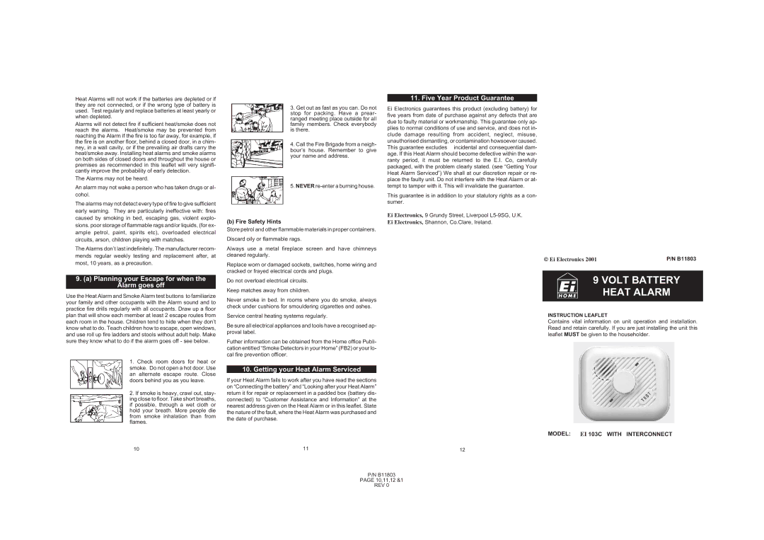 Ei Electronics EI 103C manual Planning your Escape for when the Alarm goes off, Getting your Heat Alarm Serviced 