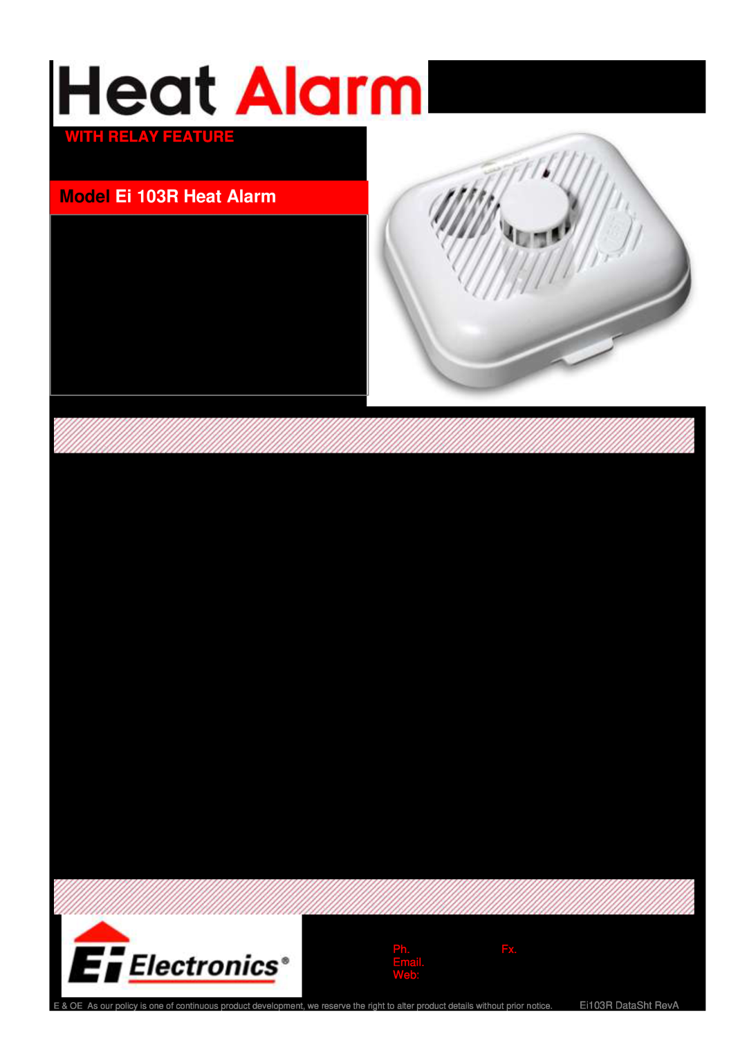 Ei Electronics manual Model Ei 103R Heat Alarm, Product Description, Operation, With Relay Feature 