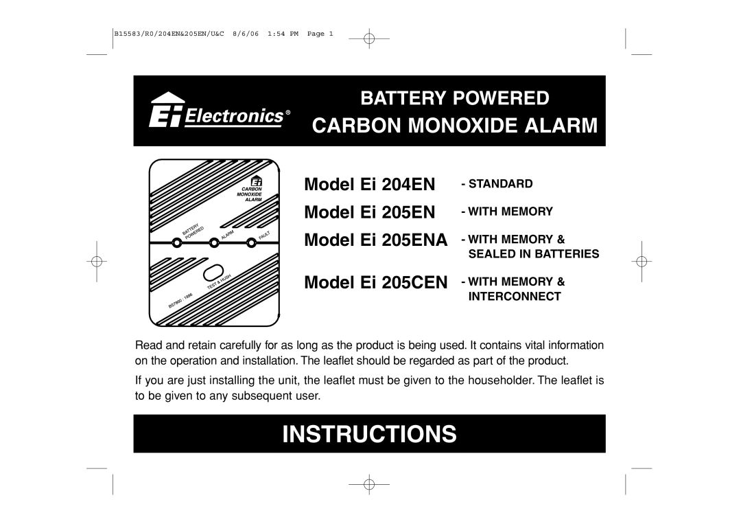 Ei Electronics Ei 205ENA, Ei 205CEN, Ei 204EN manual Instructions 