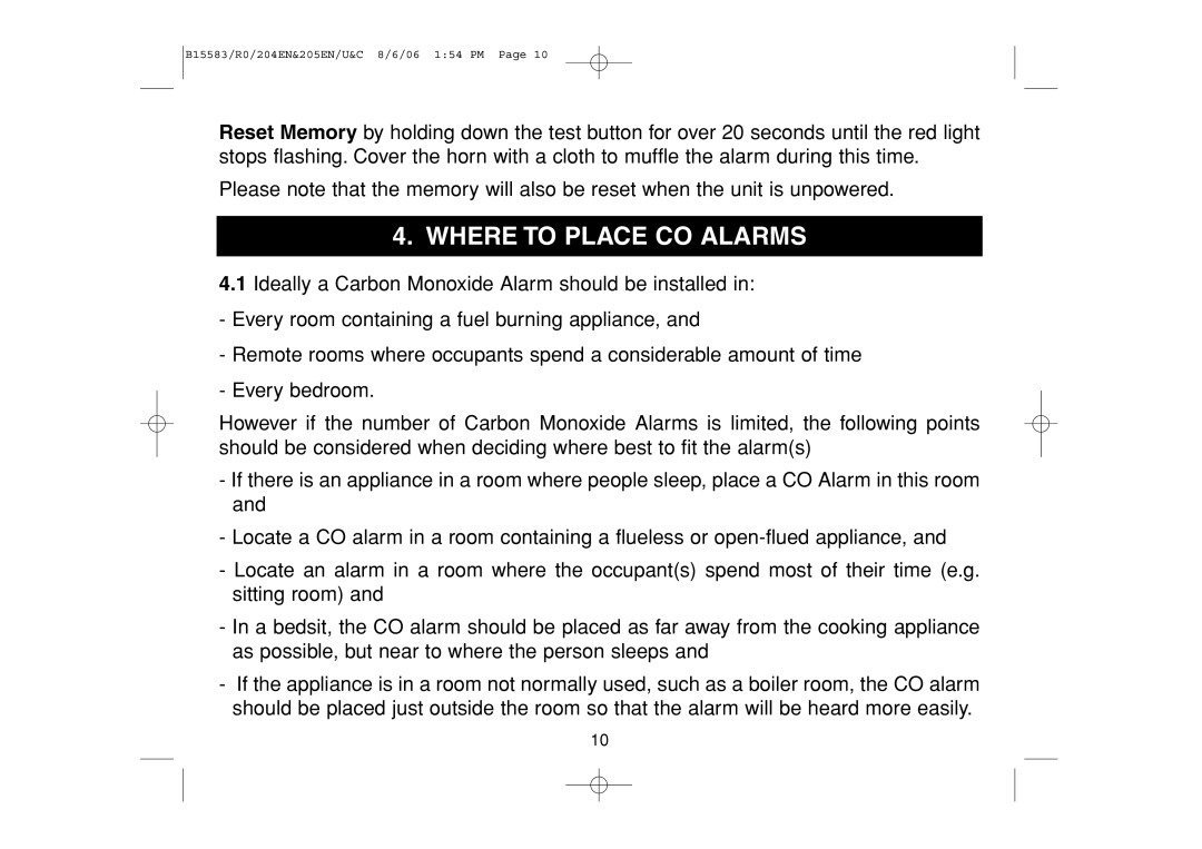 Ei Electronics Ei 205CEN, Ei 205ENA, Ei 204EN manual Where to Place CO Alarms 