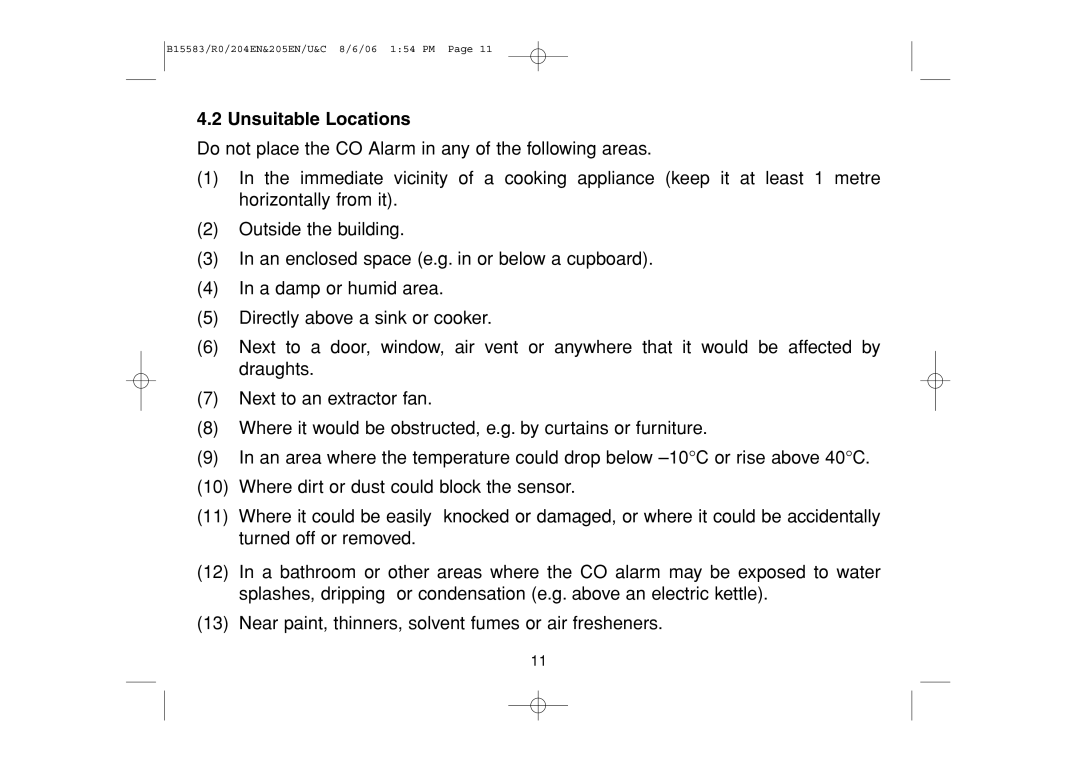 Ei Electronics Ei 204EN, Ei 205CEN, Ei 205ENA manual Unsuitable Locations 