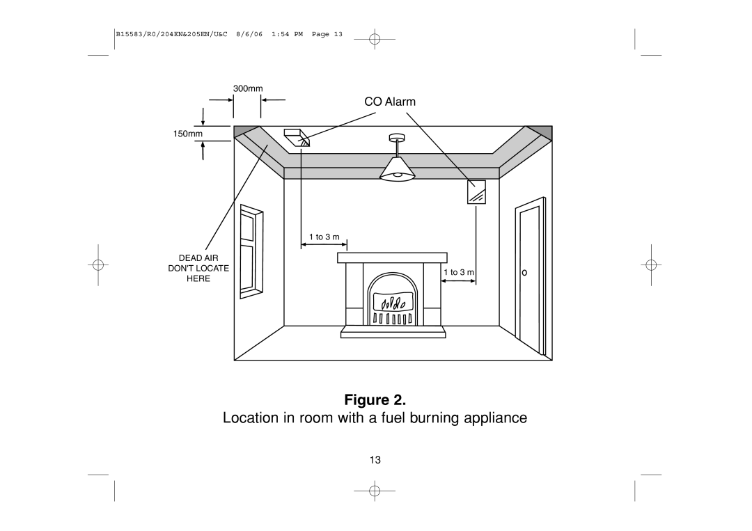 Ei Electronics Ei 205ENA, Ei 205CEN, Ei 204EN manual Location in room with a fuel burning appliance 