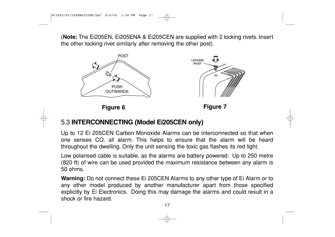 Ei Electronics Ei 205ENA, Ei 205CEN, Ei 204EN manual Interconnecting Model Ei205CEN only 