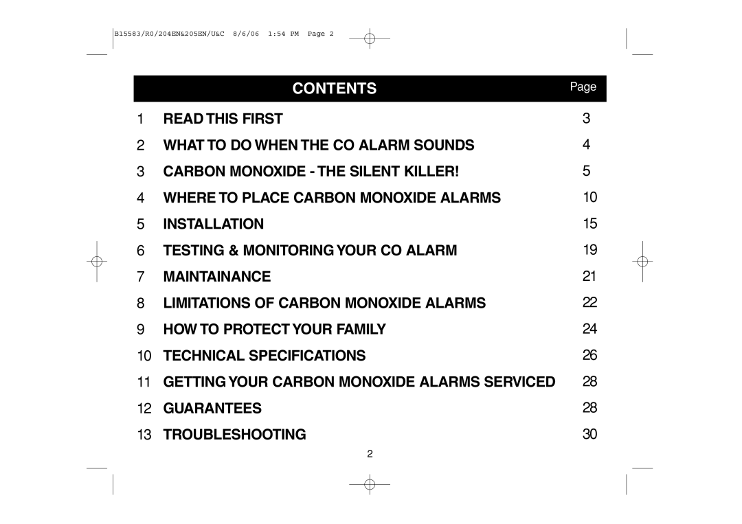 Ei Electronics Ei 205CEN, Ei 205ENA, Ei 204EN manual Contents 