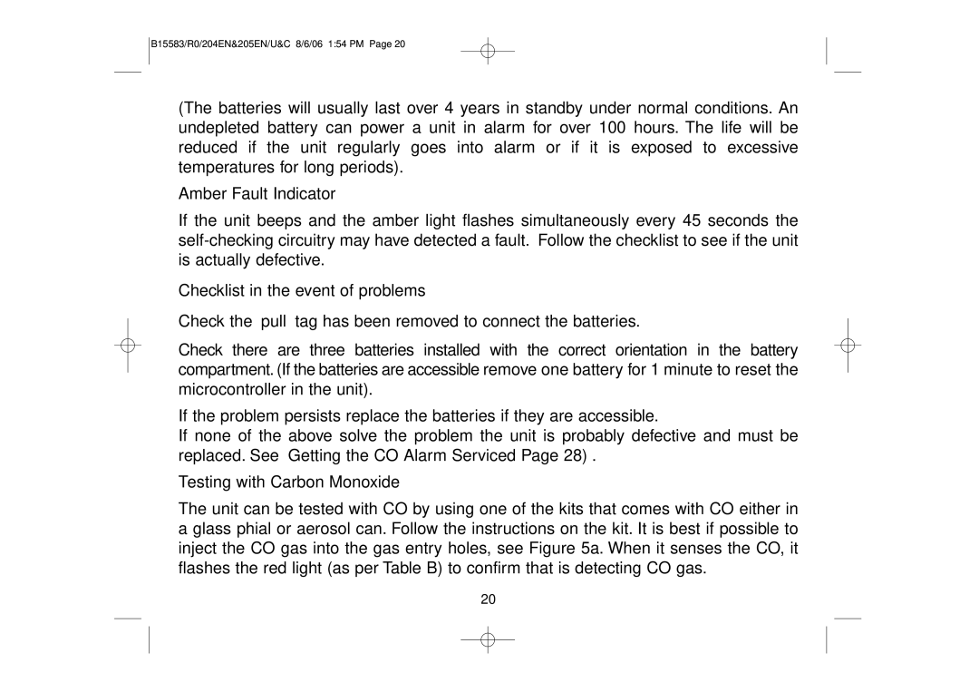 Ei Electronics Ei 205CEN, Ei 205EN Amber Fault Indicator, Checklist in the event of problems, Testing with Carbon Monoxide 