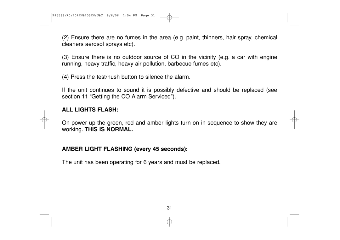 Ei Electronics Ei 204EN, Ei 205CEN, Ei 205ENA manual ALL Lights Flash, Amber Light Flashing every 45 seconds 