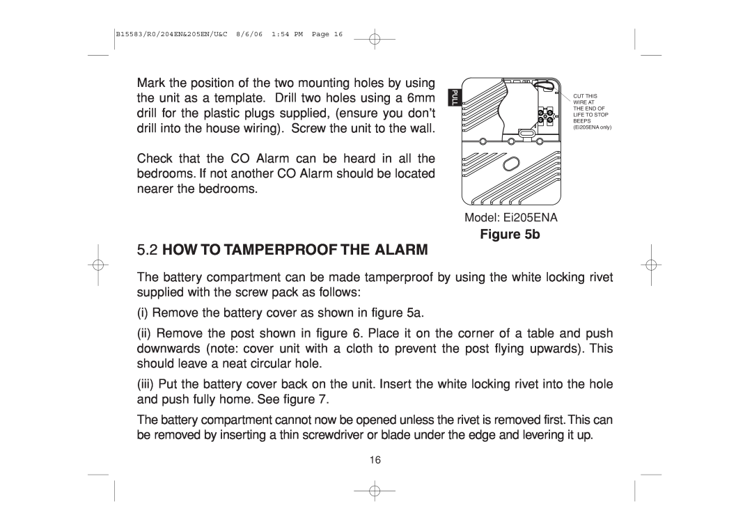 Ei Electronics Ei 205CEN, Ei 205ENA, Ei 204EN manual How To Tamperproof The Alarm, b 