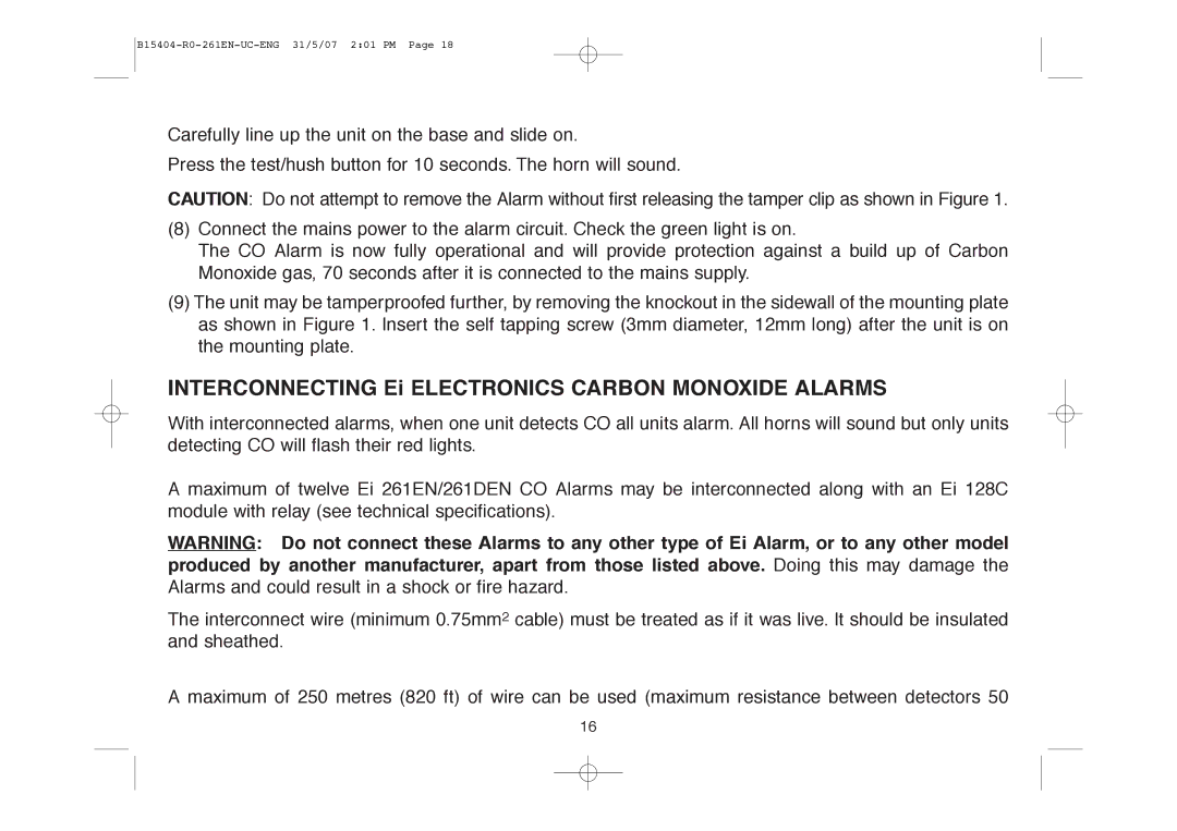 Ei Electronics Ei 261EN, Ei 261DEN manual Interconnecting Ei Electronics Carbon Monoxide Alarms 