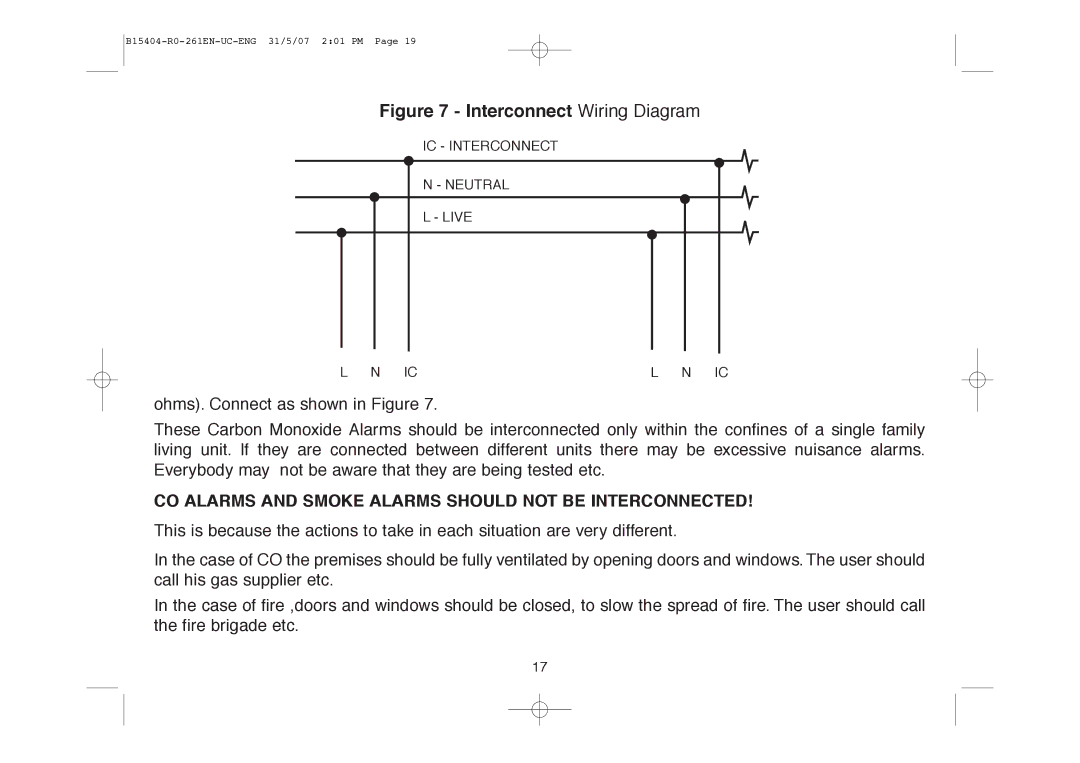 Ei Electronics Ei 261DEN, Ei 261EN Interconnect Wiring Diagram, CO Alarms and Smoke Alarms should not be Interconnected 