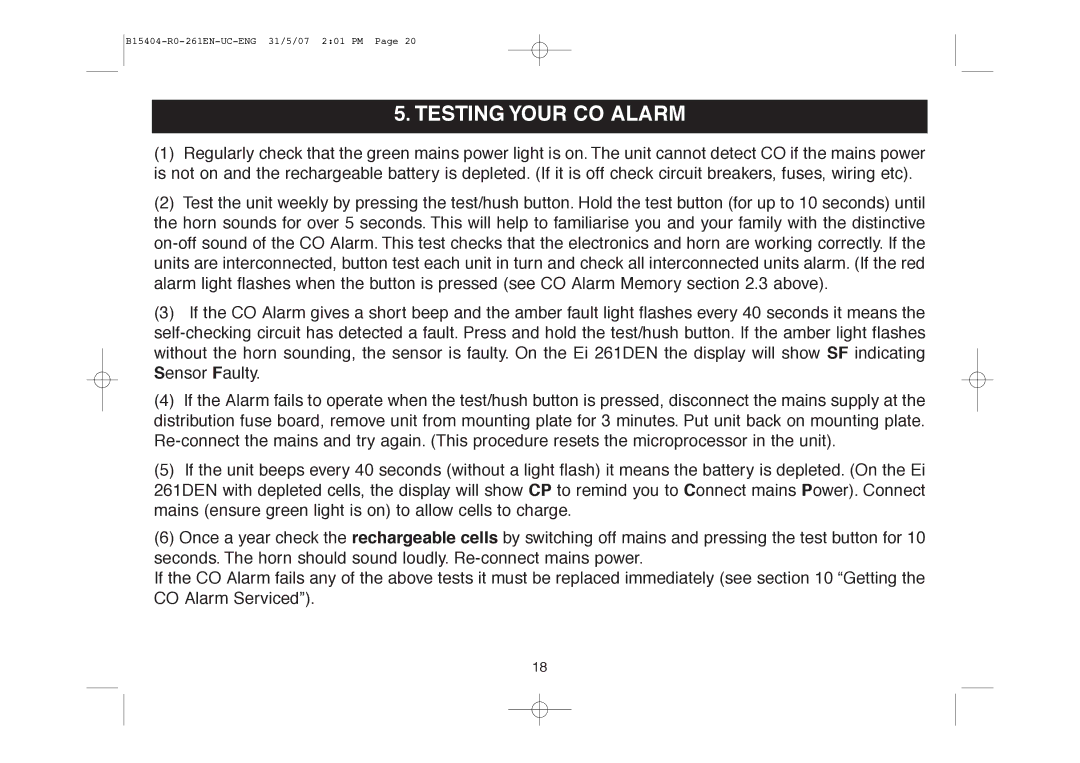 Ei Electronics Ei 261EN, Ei 261DEN manual Testing Your CO Alarm 