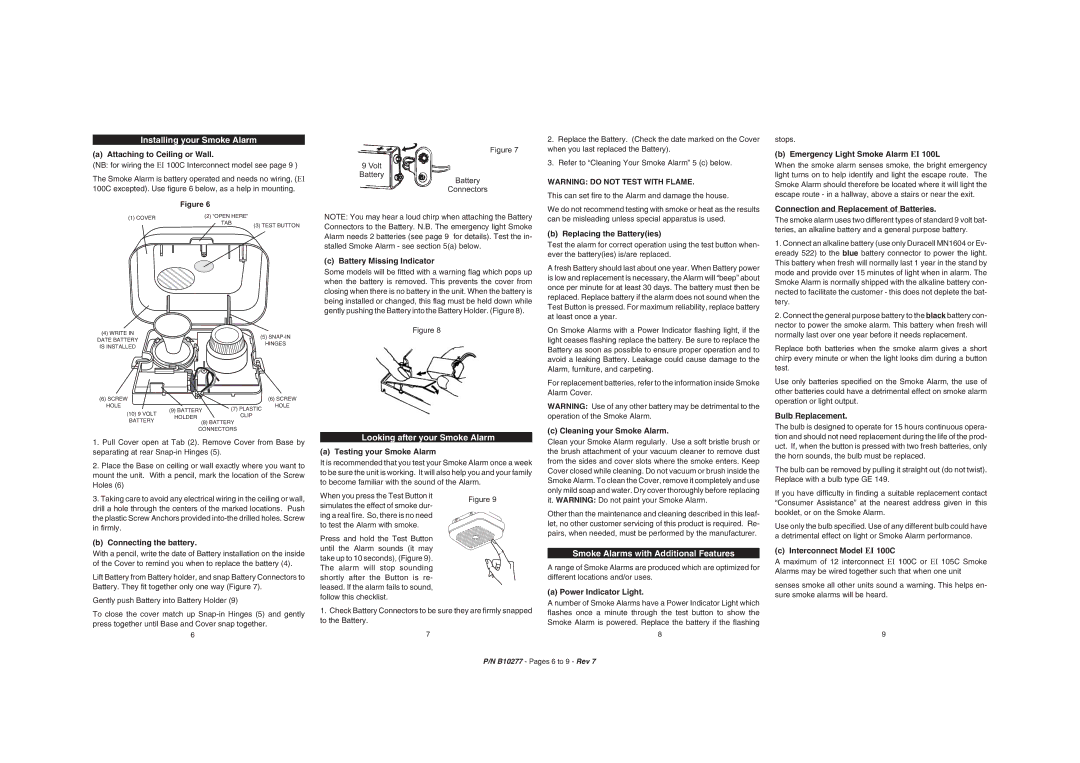 Ei Electronics Ei100B Installing your Smoke Alarm, Looking after your Smoke Alarm, Smoke Alarms with Additional Features 