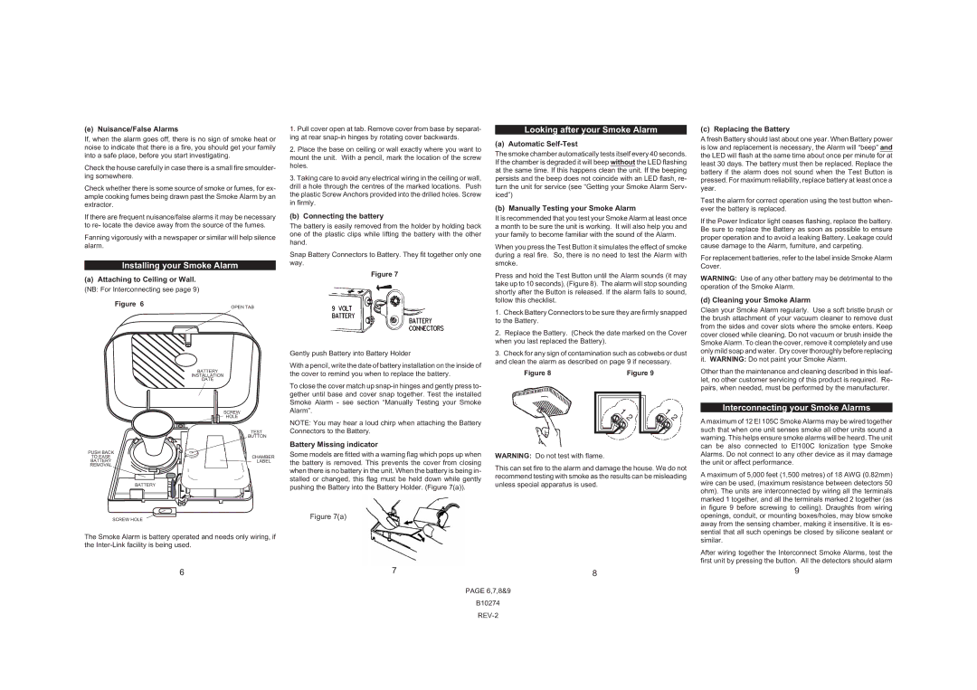 Ei Electronics EI105C manual Installing your Smoke Alarm, Looking after your Smoke Alarm, Interconnecting your Smoke Alarms 