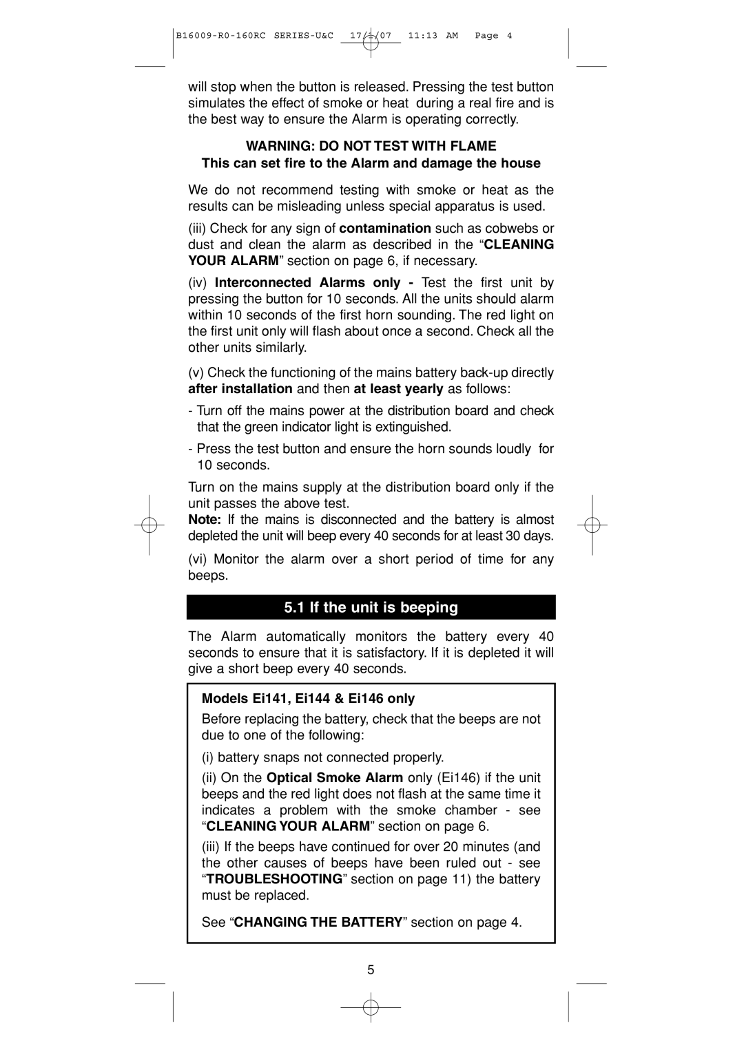 Ei Electronics Ei164RC, Ei166RC manual This can set fire to the Alarm and damage the house, Models Ei141, Ei144 & Ei146 only 