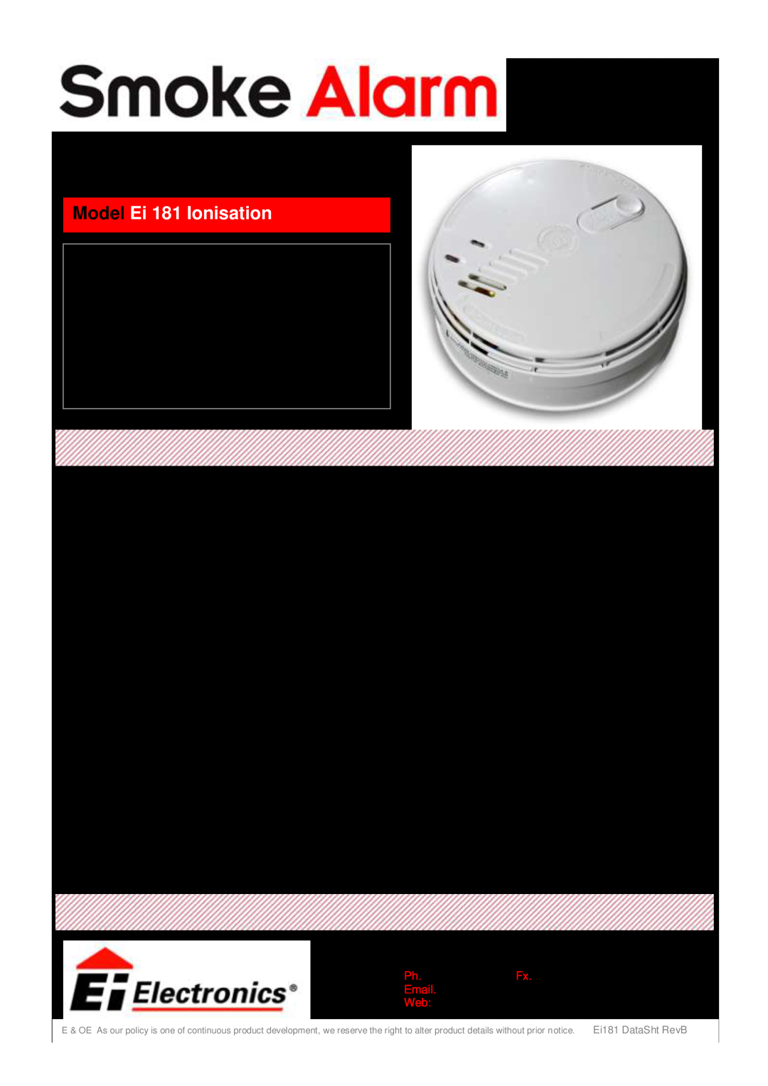Ei Electronics Ei181 manual Model Ei 181 Ionisation, Product Description, Operation, Built in sounder Test button 