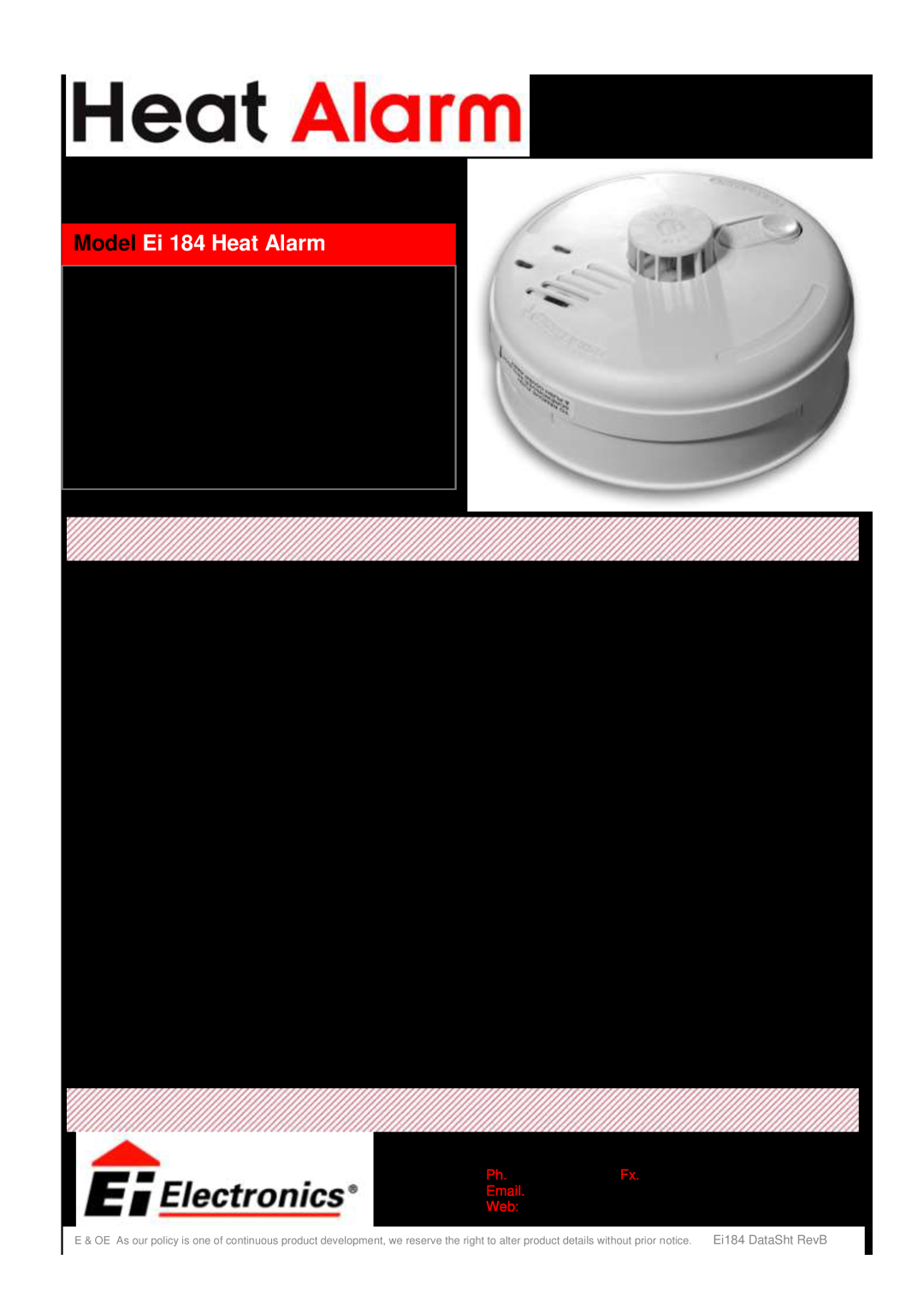 Ei Electronics Ei184 manual Model Ei 184 Heat Alarm, Product Description, Operation 