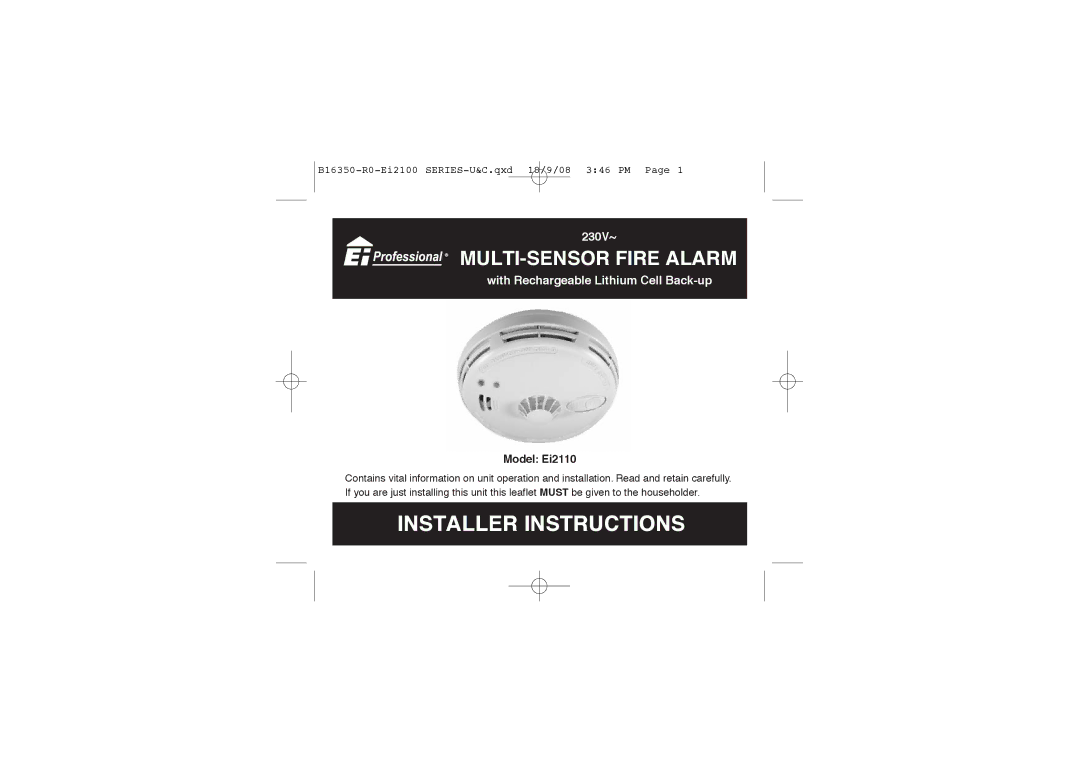 Ei Electronics Ei2110 manual Installer Instructions 