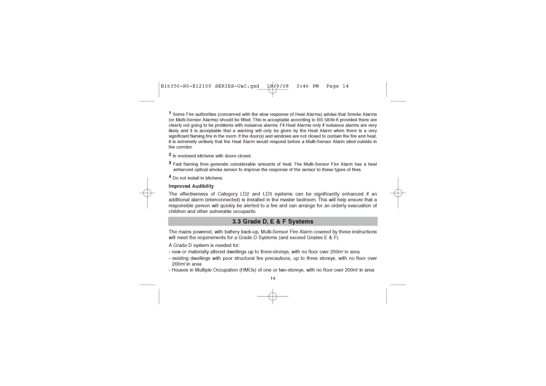 Ei Electronics Ei2110 manual Grade D, E & F Systems, Improved Audibility 