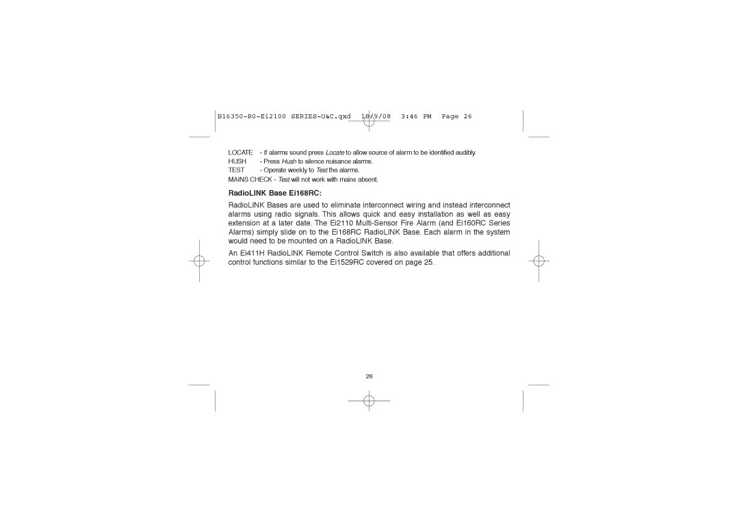 Ei Electronics Ei2110 manual RadioLINK Base Ei168RC 