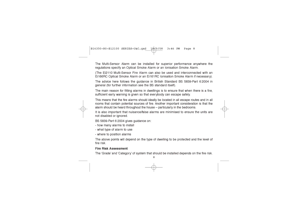 Ei Electronics Ei2110 manual Fire Risk Assessment 