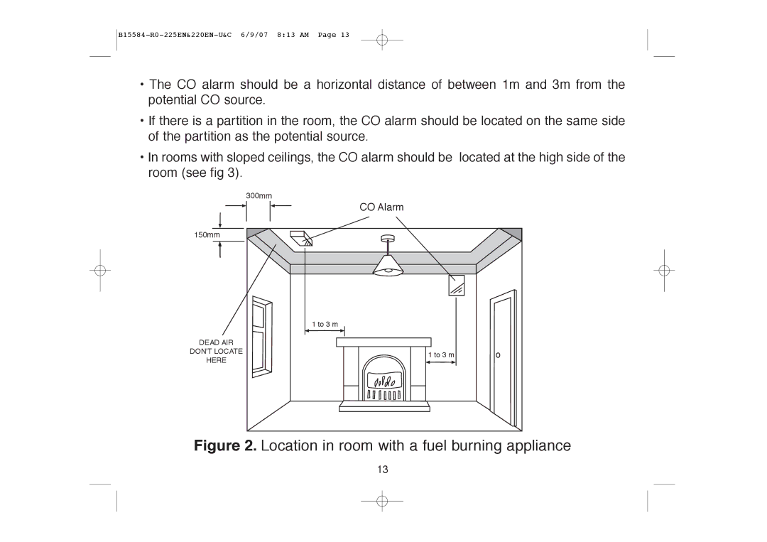 Ei Electronics Ei220EN manual Location in room with a fuel burning appliance 