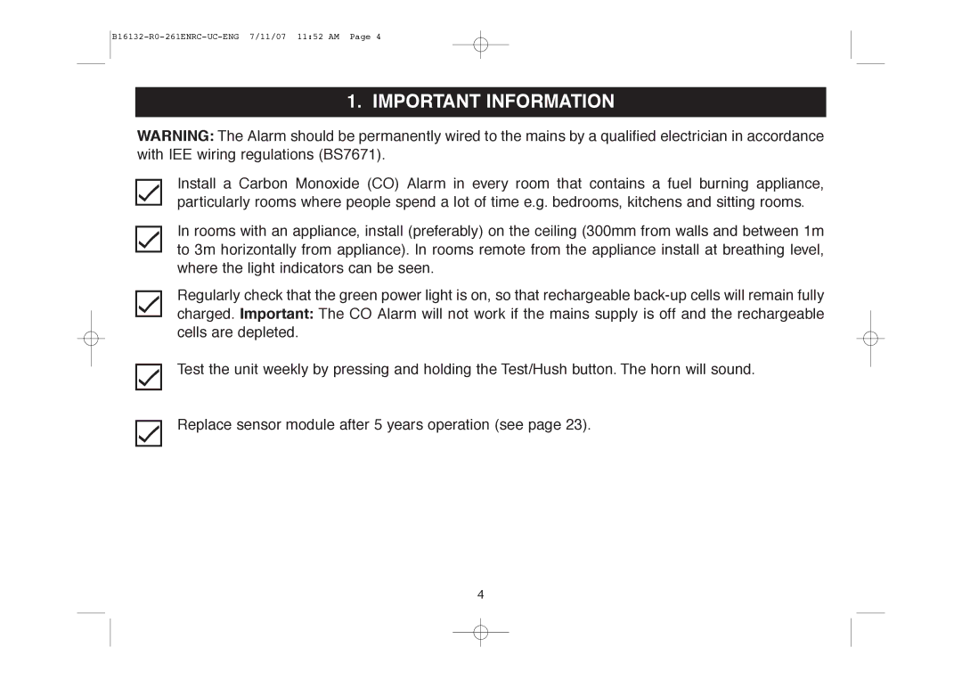 Ei Electronics Ei261DENRC, Ei261ENRC manual Important Information 