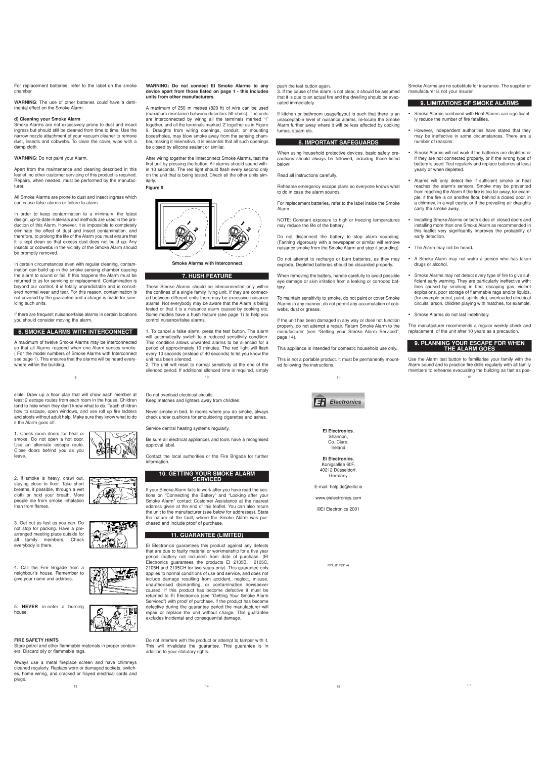 Ei Electronics Ei3105H Smoke Alarms with Interconnect, Hush Feature, Important Safeguards, Limitations of Smoke Alarms 